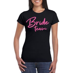 Vrijgezellenfeest T-shirt voor dames - Bride Team - zwart - glitter roze - bruiloft/trouwen - Feestshirts