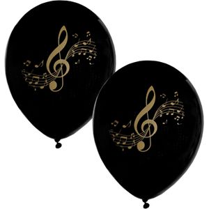 Muziek thema feest ballonnen - 16x stuks - 23 cm - zwart/goud - latex - Ballonnen