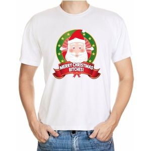 Ugly Kerstmis shirt wit merry christmas bitches voor mannen - kerst t-shirts