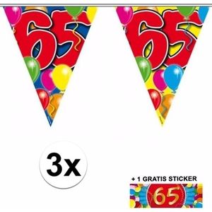 3 x Leeftijd slinger 65 jaar met sticker - Vlaggenlijnen