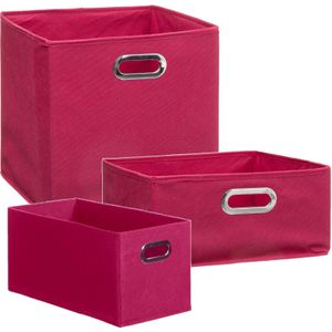 Set van 3x stuks opbergmanden/kastmanden 7/14/29 liter framboos roze van linnen 31 cm - Opbergboxen - Vakkenkast manden