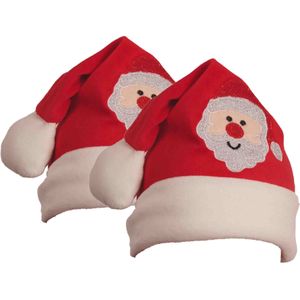 Baby kerstmuts - 2x st - rood met kerstman - polyester - voor baby/peuter 12-24 maanden - Kerstmutsen
