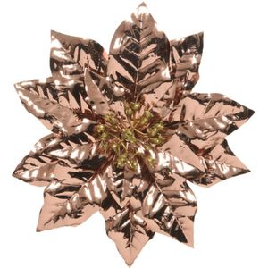 1x stuks decoratie bloemen kerstster koper glitter op clip 24 cm - decoratief-figuur