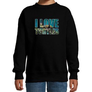 Tekst sweater I love turtles met dieren foto van een schildpad zwart voor kinderen - Sweaters kinderen