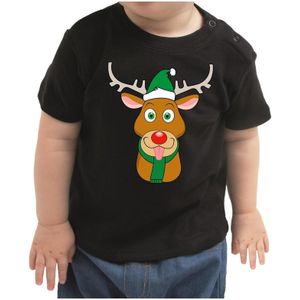 Kerstshirt Rufolf rendier zwart peuter jongen/meisje - kerst t-shirts kind