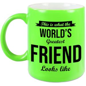 Worlds Greatest Friend cadeau koffiemok / theebeker neon groen 330 ml - feest mokken