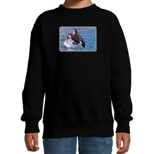 Dieren sweater / trui met orka walvissen foto zwart voor kinderen - Sweaters kinderen