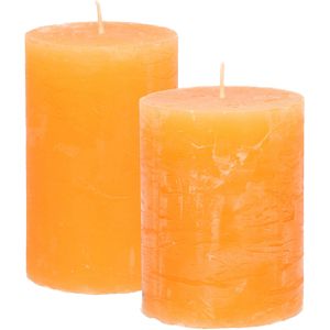 Stompkaarsen/cilinderkaarsen set - 2x - oranje - rustiek model