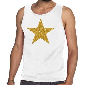 Gouden ster glitter tanktop / mouwloos shirt wit heren - Feestshirts