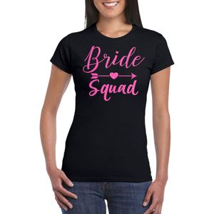 Vrijgezellenfeest T-shirt voor dames - bride squad - zwart - roze glitter - bruiloft/trouwen - Feestshirts