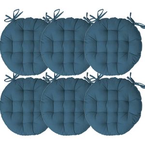 Atmosphera Stoelkussen rond - 6x - jeans blauw - katoen - 38 x 6.5 cm - wicker zitkussen - tuinstoelkussens