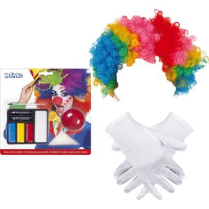 Clown verkleed set voor kinderen - Pruik/Schmink/Handschoenen - Verkleedpruiken