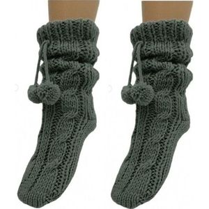 2 Paar gebreide grijze huissokken - Verwarmde sokken