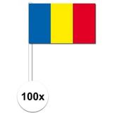 100x Roemeense fan/supporter vlaggetjes op stok - Vlaggen