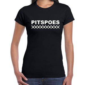 Pitspoes coureur supporter / finish vlag t-shirt zwart voor dames - Feestshirts