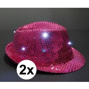 Roze glitter hoedjes met LED licht 2 stuks - Verkleedhoofddeksels
