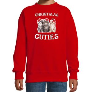 Kitten Kerst sweater / outfit Christmas cuties rood voor kinderen - kerst truien kind