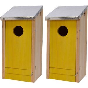 2x Gele houten vogelhuisjes 26 cm - Vogelhuisjes