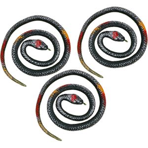 Nep slangen 77 cm - 3x - zwart/rood - stretchy mamba - griezel/horror thema decoratie dieren - Feestdecoratievoorwerp