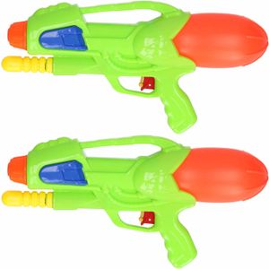 2x Kinderspeelgoed waterpistooltjes/waterpistolen met pomp 30 cm groen - Waterpistolen