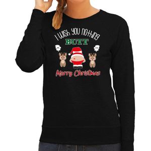 Foute Kersttrui/sweater voor dames - I Wish You Nothing Butt Merry Christmas - zwart - Kerstman - kerst truien