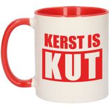 Set van 4x stuks kerst is kut kerstcadeau koffiemokken / theebekers rood Kerstmis 300 ml - Bekers