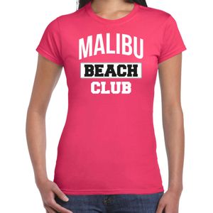 Zomer t-shirt voor dames - Malibu Beach Club - tropisch thema feest kleding - roze - Feestshirts