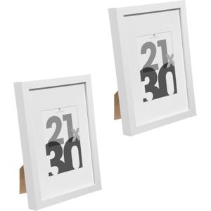Fotolijstje voor een foto van 21 x 30 cm - 2x stuks - wit - foto frame Eva - modern/strak ontwerp - Fotolijsten