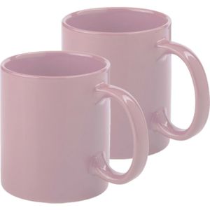 Koffie mokken/bekers - 2x - keramiek - glans - met oor - oud roze - 370 ml - Bekers