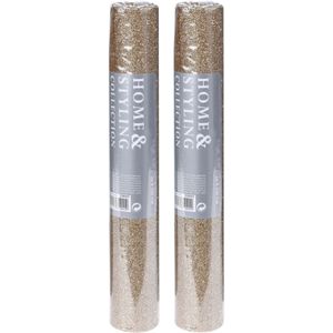 2x stuks decoratie stof/tafellopers champagne glitter 28 x 250 cm - Feesttafelkleden