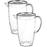 Stevige sapkan/water/schenkkan karaf met deksel 2 liter set met 12x kunststof transparante drinkglazen 250 ml