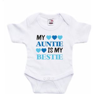 Baby rompertje - tante cadeau rompermy auntie is my bestie - wit/blauw - kraamcadeau - Rompertjes