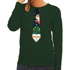 Foute kersttrui stropdas met kerst print groen voor dames - kerst truien