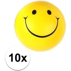 10x Stressballetje gele smiley - Stressballen