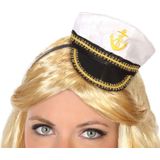 Verkleed diadeem mini hoedje - zwart/wit - meisjes/dames - Matroos/Kaptein/Sailor thema - Verkleedhoofddeksels