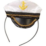 Verkleed diadeem mini hoedje - zwart/wit - meisjes/dames - Matroos/Kaptein/Sailor thema - Verkleedhoofddeksels