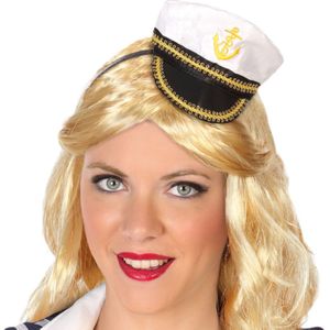 Verkleed diadeem mini hoedje - zwart/wit - meisjes/dames - Matroos/Kaptein/Sailor thema - Verkleedhoofddeksels