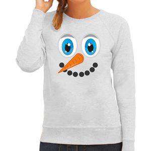 Foute Kersttrui/sweater voor dames - Sneeuwpop gezicht - lichtgrijs - kerst truien