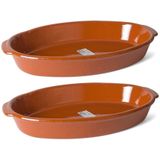 Set van 2x stuks bruine kleine terracotta ovenschaal/serveerschalen 35 x 19 x 6 cm - Ovaal - Ovenschotel schalen