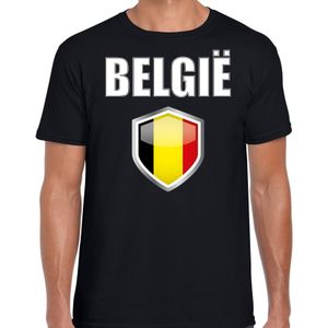 Belgie landen supporter t-shirt met Belgische vlag schild zwart heren - Feestshirts