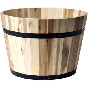 Plantenbak/bloempot - Half Barrel - acacia hout - D55 x H38 cm - Plantenpotten