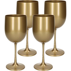 4x stuks onbreekbaar wijnglas goud kunststof 48 cl/480 ml - Wijnglazen