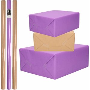 10x Rollen kraft inpakpapier/kaftpapier pakket bruin/paars 200 x 70 cm/cadeaupapier/verzendpapier/kaftpapier
