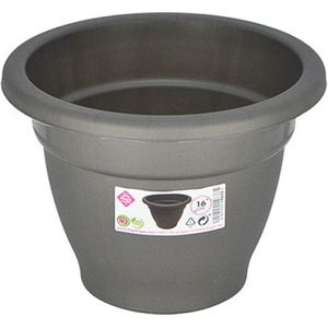 Grijze ronde plantenpot/bloempot kunststof diameter 16 cm - Plantenpotten