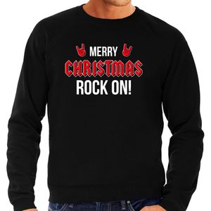 Merry Christmas  Rock on foute Kerstsweater / Kersttrui zwart voor heren - kerst truien