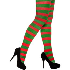 Panty/maillot - rood met groen gestreept - voor dames - M/L - Verkleedpanty
