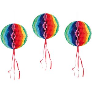Set van 12x stuks hangende decoratie bol/bal in regenboog kleuren dia 30 cm - Hangdecoratie