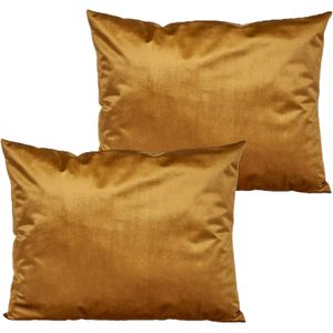 2x stuks bank/sier kussens voor binnen in de kleur velvet goud 60 x 45 cm - Sierkussens