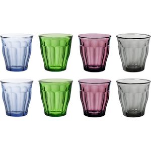 Drinkglazen/waterglazen Picardie - 8x stuks - gekleurd glas - 250 ML - Drinkglazen