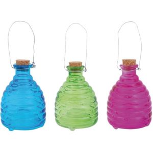 3x Blauwe/groene/roze wespen pot vanger/val 14 cm - Ongediertevallen - Ongediertebestrijding